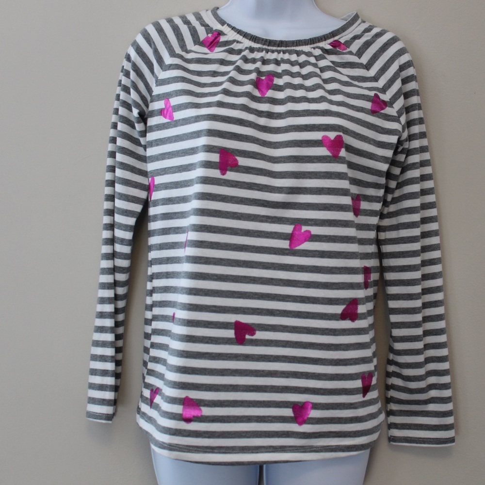 Circo Girls Gray White Striped Shirt Pink Hearts